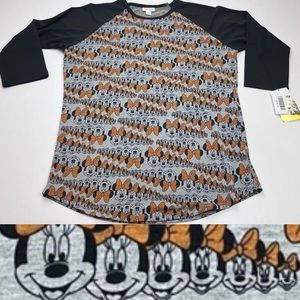 Lularoe Disney Raglan Top Shirt Medium Black Grey Gray Randy Minnie Mouse NEW‎